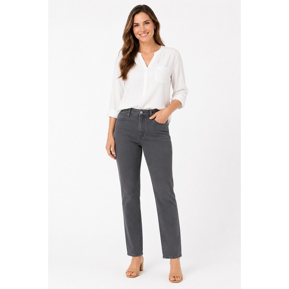 NYDJ Marilyn Straight Leg Jeans Charcoal Grey Stretch Denim Womens 12P Petite